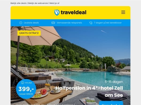 Halfpension 4*-hotel Zell am See v.a. 399 | Kasteelhotel Maastricht + diner v.a. 79 p.p.!