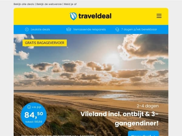 Vlieland Deal! 🔥 Hotel + ontbijt & 3-gangendiner 84,50 | 4*-Landgoedhotel de Veluwe + ontbijt & diner v.a. 99 p.p.!