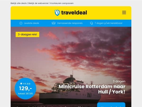 🚢 Minicruise van Rotterdam naar Hull of York v.a. 129 | Kerstshoppen in Dublin + vlucht v.a. 249 p.p.!