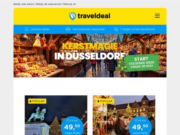 Over één week start de kerstmarkt van Düsseldorf! 🎄 Boek nu een 4*-hotel + ontbijt v.a. 44,50 p.p.! 😱