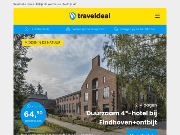🍃 Duurzaam 4*-hotel bij Eindhoven + ontbijt v.a. 64,50 | ⏰ Vroegboek: 8-daagse cruise Canarische Eilanden v.a. 779 p.p.!
