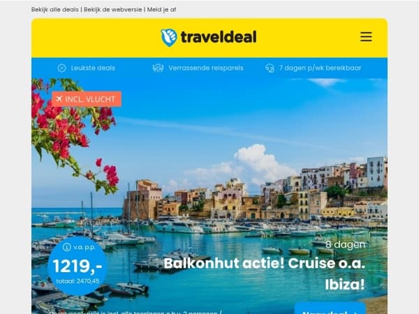 🚢 Mega Balkonhut DEAL: Cruise Ibiza, Sicilië & meer v.a. 1219 | All-inclusive in de Ardèche + aquapark v.a. 195 p.p.!