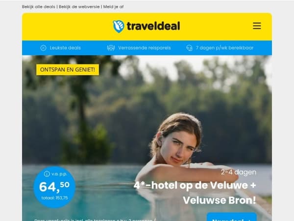 4⭐ hotel + dagje Veluwse Bron + ontbijt v.a. 69,50 | 3-5 dgn all-inclusive Bonte Wever v.a. 179 p.p. & MEER!