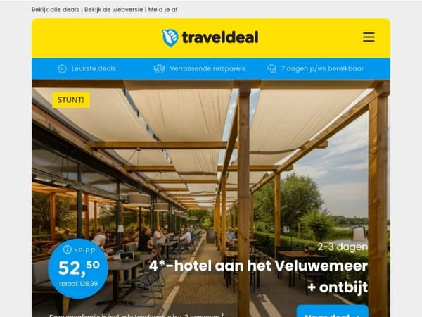4*-hotel aan het Veluwemeer + ontbijt v.a. 52,50 | 2-4 dgn de Achterhoek + ontbijt v.a. 59,50 p.p.!