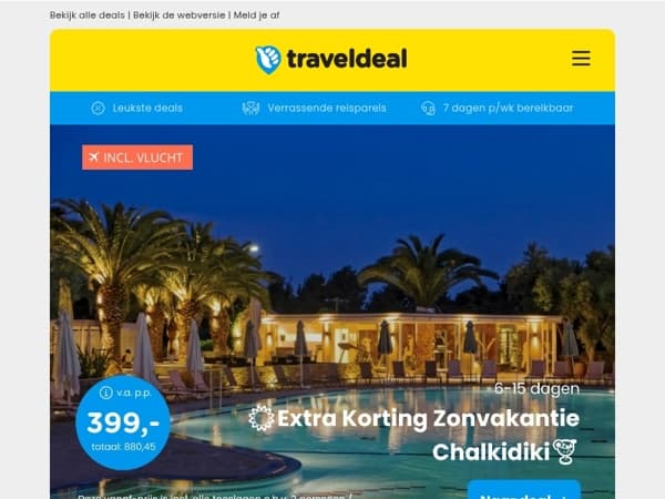 EXTRA goedkoop 😱 Zonvakantie Chalkidiki v.a. 399 | Fly & Drive Amalfikust v.a. 689 p.p.!