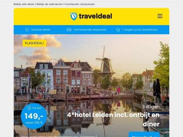 3 dgn hartje Leiden bij Noordwijk + ontbijt & diner v.a. 149 | 3 dgn in de Eifel + ontbijt & diner v.a. 160,65 p.p.!