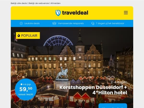 Kerstshoppen Düsseldorf + 4*Hilton hotel v.a. €59,50 per persoon en meer scherpe deals