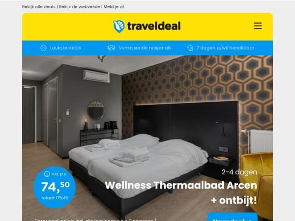 FLASHDEAL! ⚡ Thermaalbad Arcen + UPGRADE Deluxe kamer v.a. 74,50 | 4*-hotel in hartje Zutphen v.a. 44,50 p.p.!