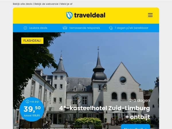 Flashdeal! ⚡ 4*-Kasteelhotel Zuid-Limburg + ontbijt v.a. 39,50 | Attractie- & Vakantiepark Slagharen v.a. 259,50 per acco! ⚡