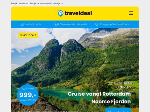 🛳️ Noorse Fjorden Cruise met Holland America Line v.a. 999 | All-inclusive in het Teutoburgerwoud v.a. 159 p.p.!