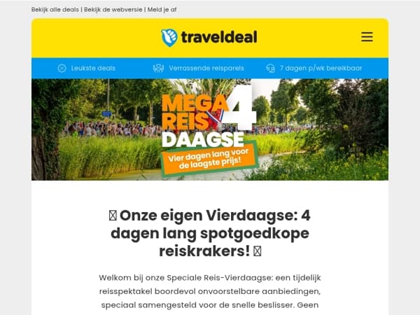 🎉 Onze eigen Vierdaagse: 4 dagen lang spotgoedkope reiskrakers! 🧳