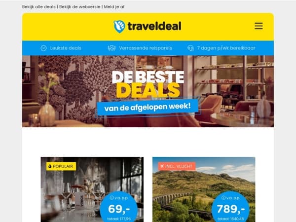 Top 20! 🔥 3 dgn Vechtdal + diner v.a. 69 | Fly & Train Schotland v.a. 789 | Van der Valk Gorinchem 59,50 | Vakantiepark Slagharen & MEER!