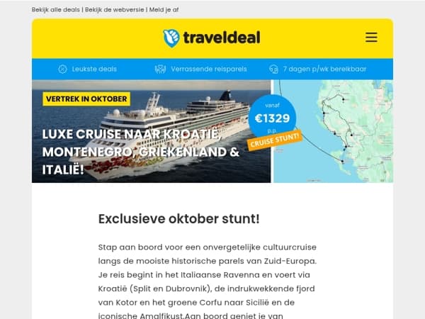 OKTOBER DEAL! 🔥 Luxe cruise naar Kroatië, Montenegro, Griekenland & Italië v.a. 1329 p.p.! 🚢
