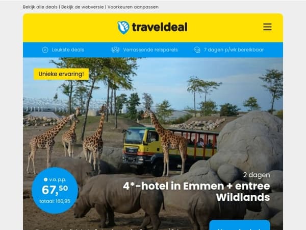 Wildlands Emmen + hotel & ontbijt v.a. 67,50 | All-inclusive aan de Côte d'Azur v.a. 215 p.p.!