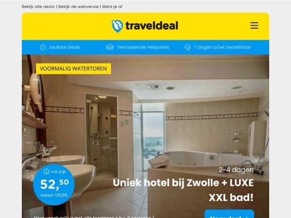 Uniek hotel Zwolle + LUXE kamer met XXL bad v.a. 52,50 p.p. | Vroegboek Knaldeal Ibiza + vlucht, ontbijt & huurauto v.a. 579,- p.p. & meer!