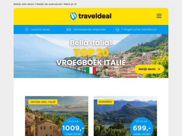 Vroegboeken = voordeel! Top 20 Italië vakanties 2026 🇮🇹