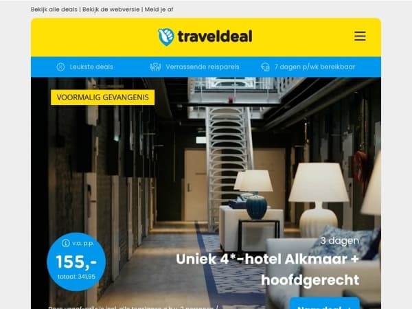 🔒 3 dgn voormalige gevangenis in Alkmaar bij strand + ontbijt & diner v.a. 155 | 4*-hotel hartje Den Bosch aan de markt + ontbijt & borrelplank v.a. 67 pp!