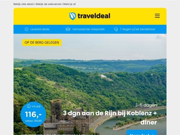 ✨ 3-daagse minivakantie: Nabij Koblenz 🍇 incl. ontbijt + diner v.a. 116,- p.p. | Sittard incl. ontbijt + hoofdgerecht + entree wellness 🌿 v.a. 109,- p.p.!