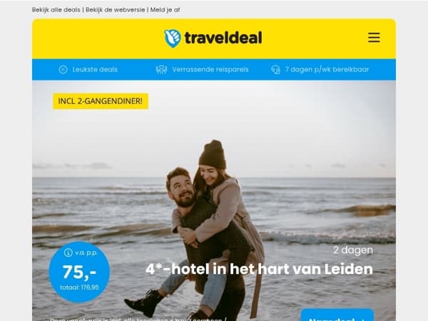 75 EURO DEAL: 4*-hotel Leiden + ontbijt + 2-gangendiner 75,- p.p. 🔥😱 | 8-daagse kerstmarkten cruise in Europa + volpension v.a. 679 p.p.! 🚢💫