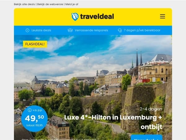 Yes, EXTRA KAMERS! ⏰ Luxe 4*-Hilton Luxemburg + ontbijt 49,50 | 8-daagse Noordwest-Europa Cruise vanaf Rotterdam v.a. 599 p.p.!