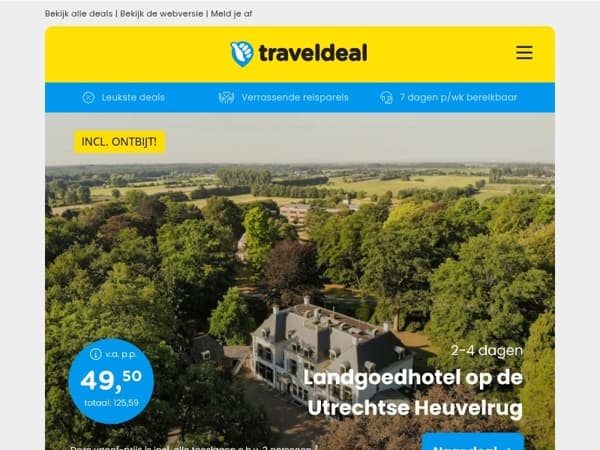 Landgoedhotel Utrechtse Heuvelrug + ontbijt v.a. 49,50 | Wildarrangement Valkenburg + diner v.a. 75 p.p.!