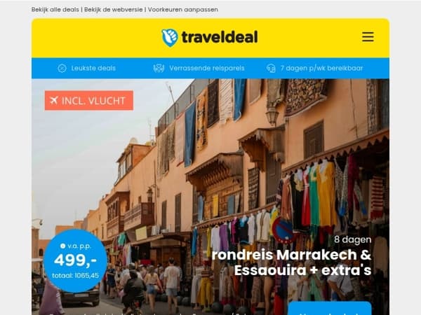 Rondreis Marrakech & Essaouira + extra's v.a. 499 | Luxe 4*-stedentrip Barcelona + zwembad v.a. 369 p.p.!