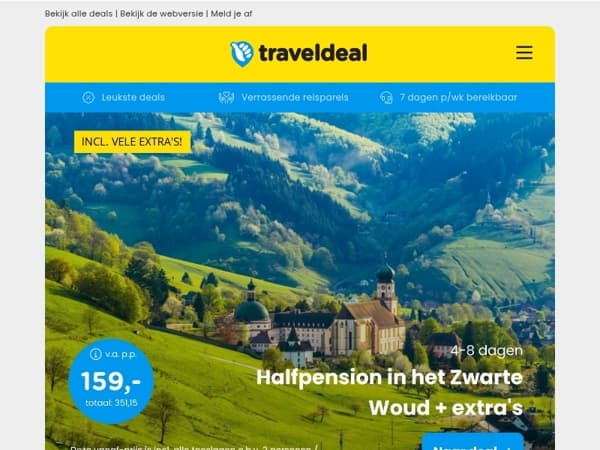 ⚠️ Prijsverlaging: 4-8 dgn halfpension in het Zwarte Woud + extra's v.a. 159 | 2 dgn Hotel Sanadome Nijmegen + extra's v.a. 100 p.p.! 😍