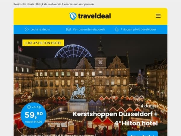 📢 Nú te boeken: Hilton Düsseldorf Kerstmarkt v.a. 49,50 p.p. | WINTERZON-STUNT! ☀️ 4*-resort in Andalusië + autohuur v.a. 499 p.p.!