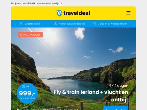 🤩 GAAF: Fly & Train Ierland + ontbijt v.a. 999 | 4*-hotel aan de Vecht + TERRAS aan het water + ontbijt v.a. 44,50 p.p.!