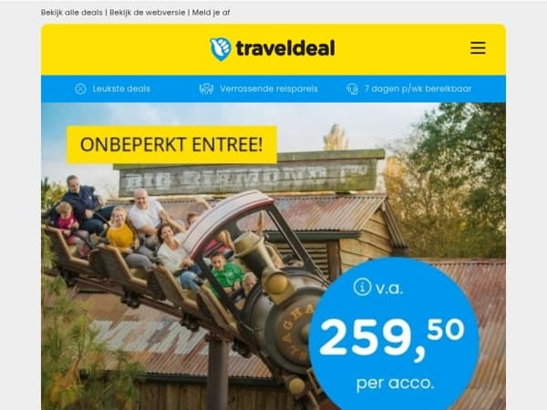 WOW! 😱 4 dgn ONBEPERKT entree Attractie- & Vakantiepark Slagharen v.a. 259,50 | 3 dgn all-inclusive de Veluwe v.a. 199 pp!