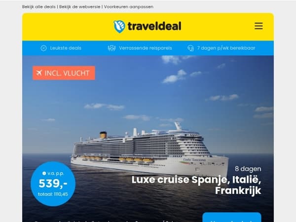 🤯 STUNT! 8-daagse cruise o.a.: Mallorca, Sicilië & Rome v.a. 499 | Luxe Suite in 4*-kasteelhotel de Veluwe v.a. 84,50 p.p.!