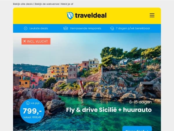 8-daagse fly & drive Sicilië v.a. 799 | Stedentrip Porto + 4*-hotel met dakterras v.a. 199 p.p.!