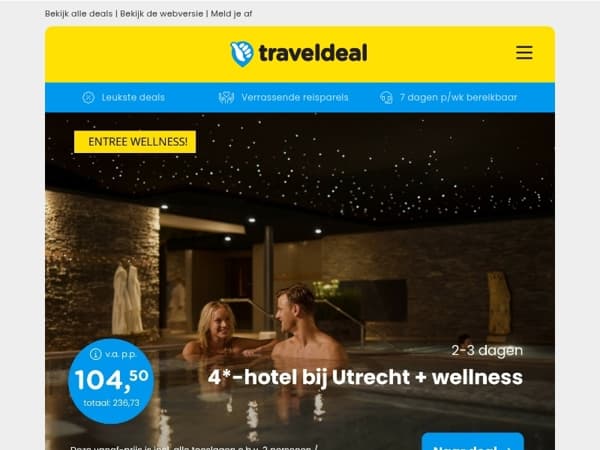Luxe hotel Utrecht + Wellness Soesterberg v.a. 104,50 | Alles-in-1-deal TWENTE + ontbijt, diner & MEER v.a. 87 p.p.!