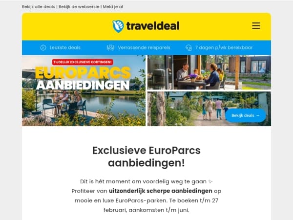 Snel boeken! 🤯 Luxe EuroParcs-parken met topprijzen te boeken t/m 27 feb 😱