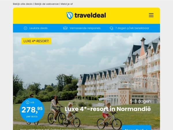 NIEUW! 🚨 4*-Resort Normandië v.a. 278,95 per acco | 3 dgn luxe hotel aan de Moezel + wellness v.a. 199 p.p.!