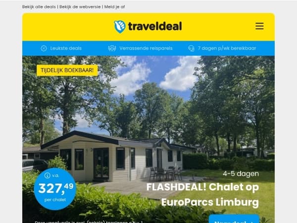 🏠 Chalet EuroParcs Limburg v.a. 317,49 | Verblijf o.b.v. all-inclusive Zuid-Frankrijk v.a. 165 p.p.!