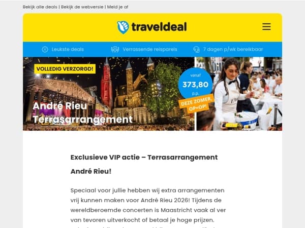 🎻 Exclusieve VIP actie – Terrasarrangement André Rieu v.a. 373,80 p.p.! 🌟