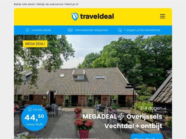 MEGADEAL ⚡ Overijssels Vechtdal + ontbijt 44,50 | 3/7 dgn all-inclusive Teutoburgerwoud v.a. 119 p.p.!