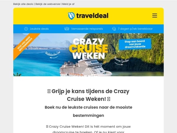 🏝️ Tijd voor avontuur: 𝐂𝐫𝐚𝐳𝐲 𝐂𝐫𝐮𝐢𝐬𝐞 𝐖𝐞𝐤𝐞𝐧 zijn begonnen! 🚢