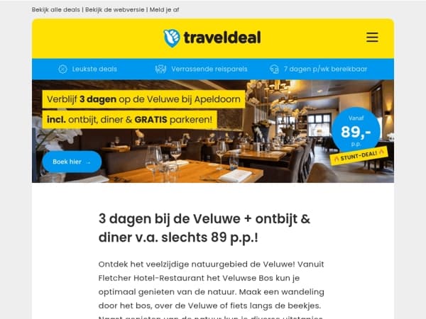 STUNT DEAL! 🔥 3 dagen op de Veluwe bij Apeldoorn + ontbijt & diner v.a. 89 p.p.! 😱