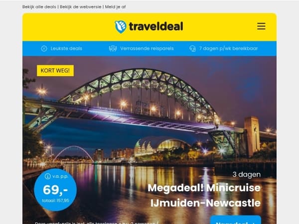 🚢 3-daagse Minicruise IJmuiden - Newcastle v.a. 69 | 6-daagse all-in kerstcruise naar Antwerpen 699 p.p.!