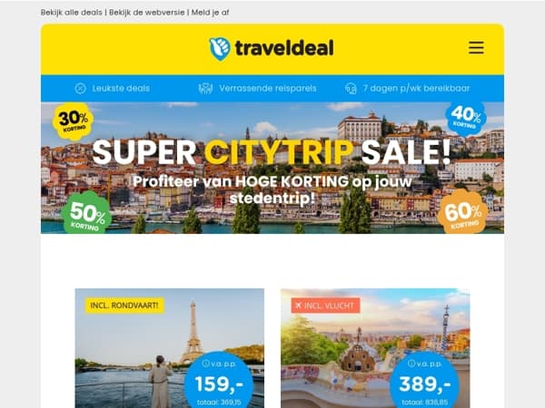 🥳 Super Citytrip Sale! 👉 Parijs | Barcelona | Sevilla | Kopenhagen & MEER!
