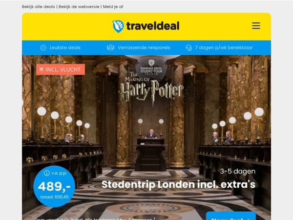Stedentrip Londen + entree Harry Potter studio v.a. 479 | Mamma Mia! The Party + diner v.a. 217,75 p.p.!