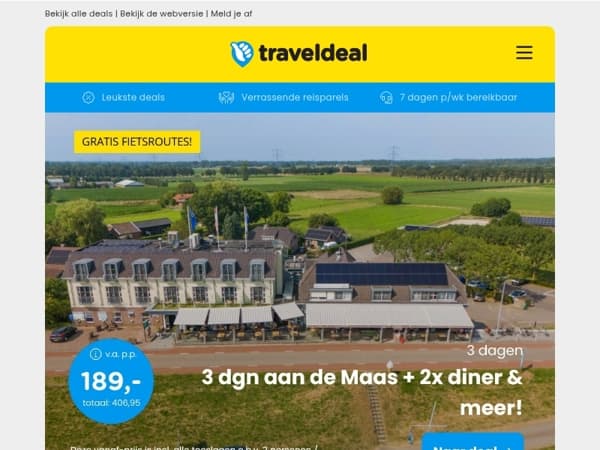 🚀 Super actie: 3 dgn aan de Maas + 2(!)x diner v.a. 189 | 🌴 6-15 dgn all-inclusive op Tenerife v.a. 499 p.p.!