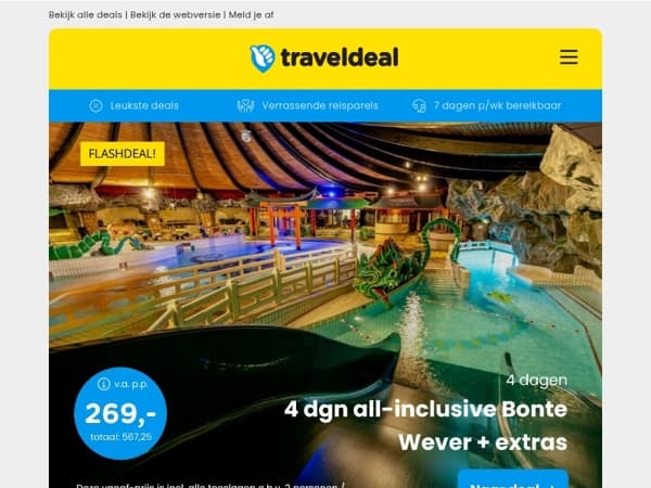 Familiedeals! 👪 4 dgn all-inclusive Bonte Wever Assen v.a. 269 | Attractiepark Slagharen v.a. 156,50 | Vakantiepark Dierenbos v.a. 354,05 per acco!