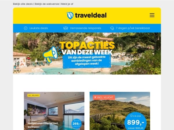 Topacties van deze week! 💖 Halfpension Zillertal + wellness 269 | Fly & Train Schotland 899 | Camping Ardennen v.a. 131,70 per acco!