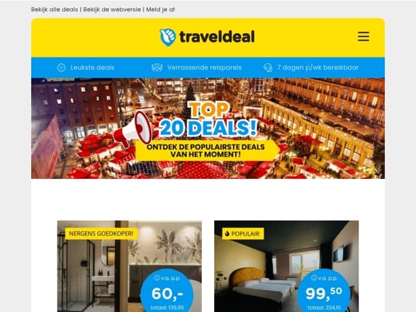 Boek nú de TOPPERS van het moment 📢 Giethoorn + DELUXE kamer | Wildarrangementen | Uitwaaien Zeeland | Kerstmarkten & meer!