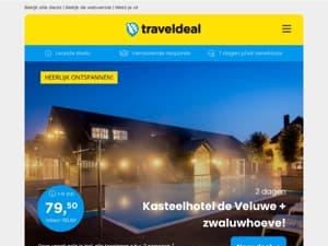 Luxe 4*-kasteelhotel Veluwe + entree Zwaluwhoeve v.a. 79,50 | 8-daagse fly & drive compleet Sicilië v.a. 679 p.p.!