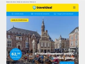 4*-hotel Haarlem + ontbijt, koffie & gebak v.a 62,50 | Fly & Drive Marokko v.a. 379 p.p.! 😱