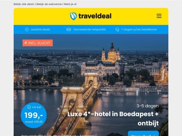 Prijsverlaging! 📢 Luxe 4*-stedentrip Boedapest 199 | Allerlaatste kans! ⏰ kerstshoppen Düsseldorf 44,50 p.p.!